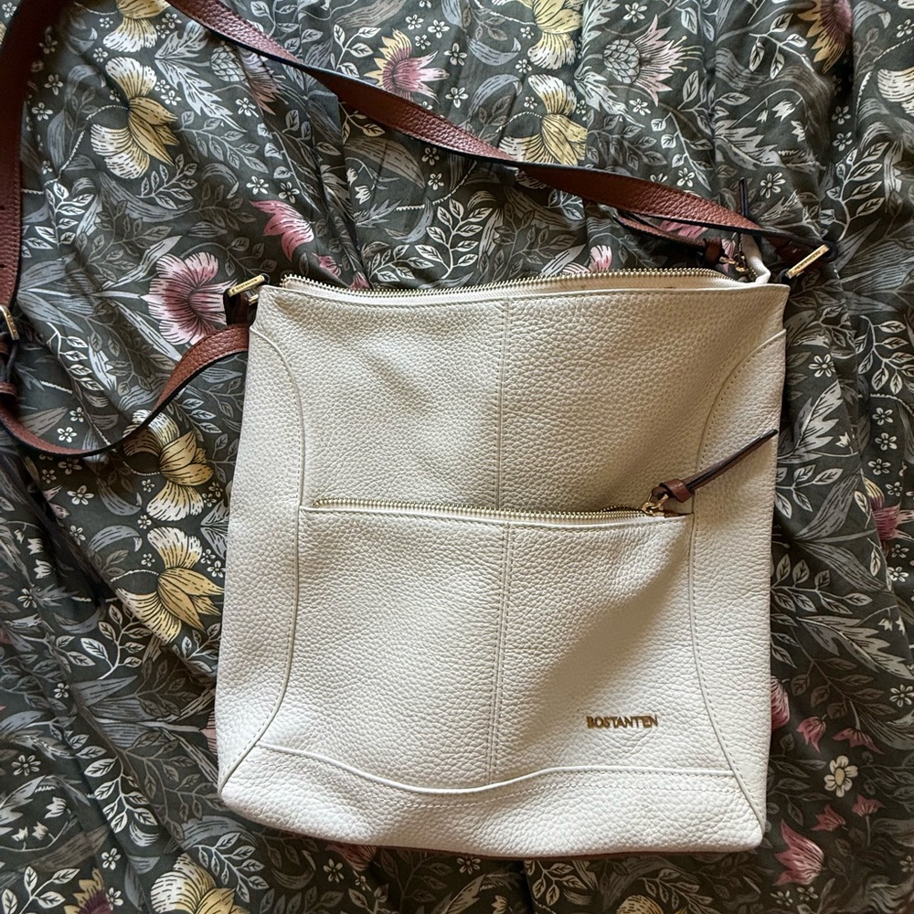 White and Brown Leather Crossbody Bag